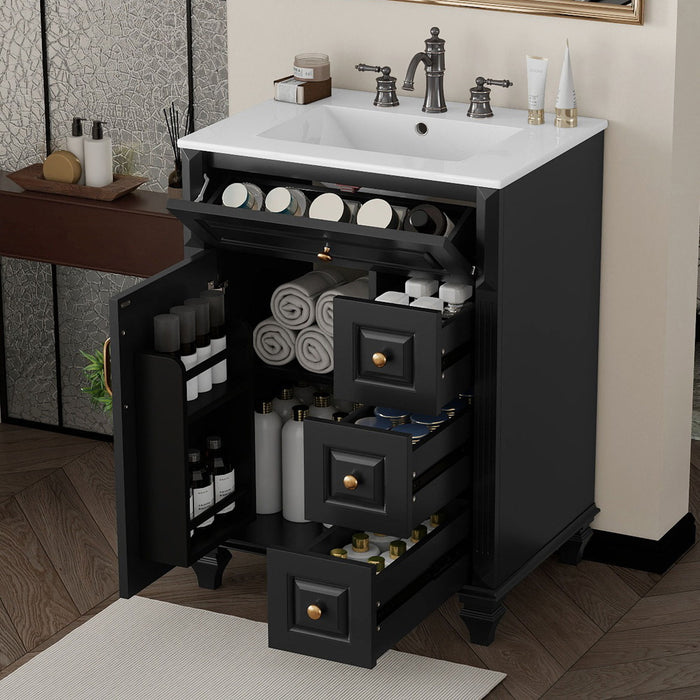 Freestanding Bathroom Vanity With Sink, 3 Drawers & Flip-Out Drawer