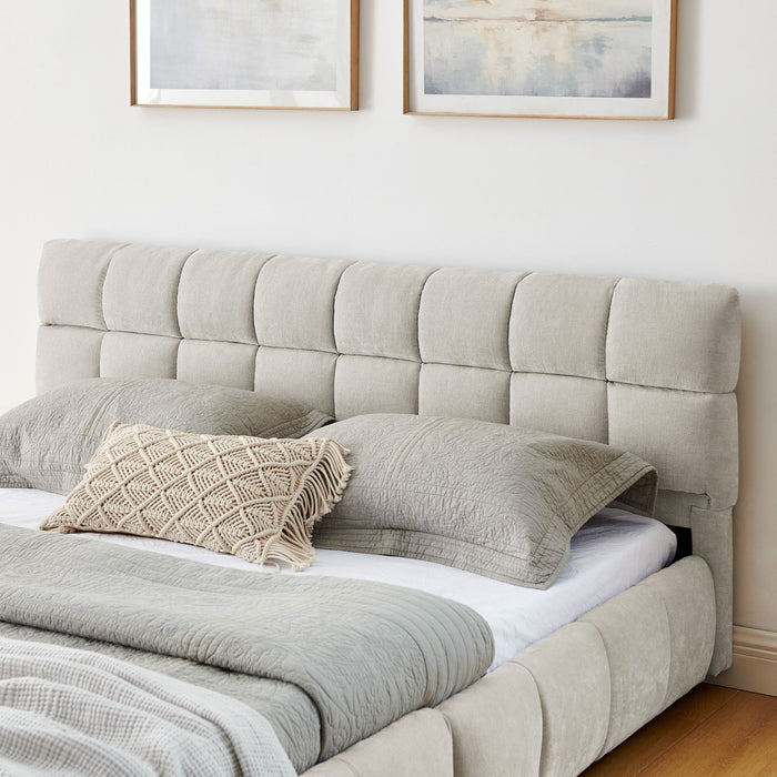 Modern Platform Bed Frame With Thick Chenille Fabric