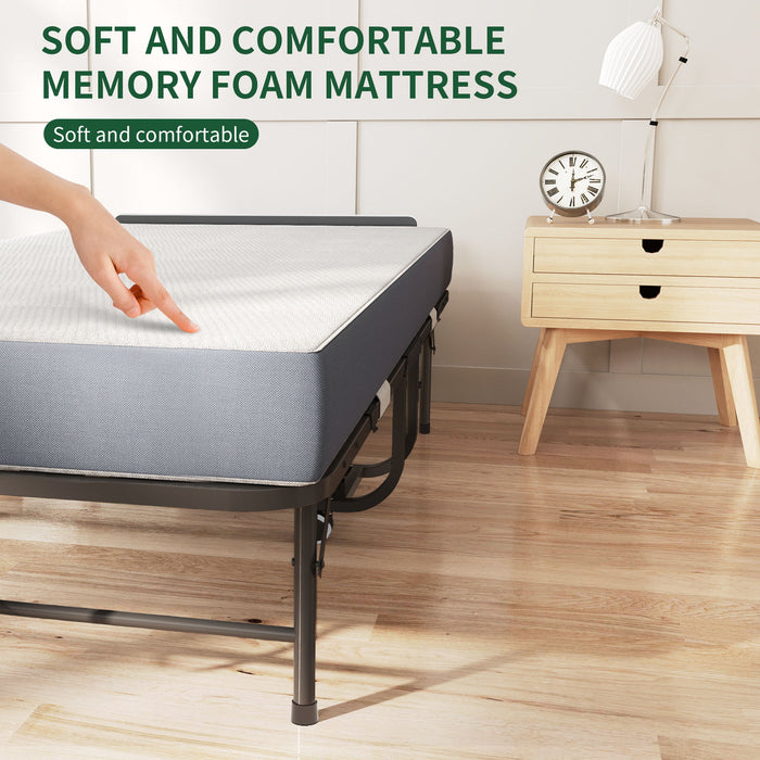 Twin Wide Folding Bed For Tall People, Extra Long & Wide Rollaway With Memory Foam, Heavy-Duty Capacity Guest, Spacious Portable Cot - Black