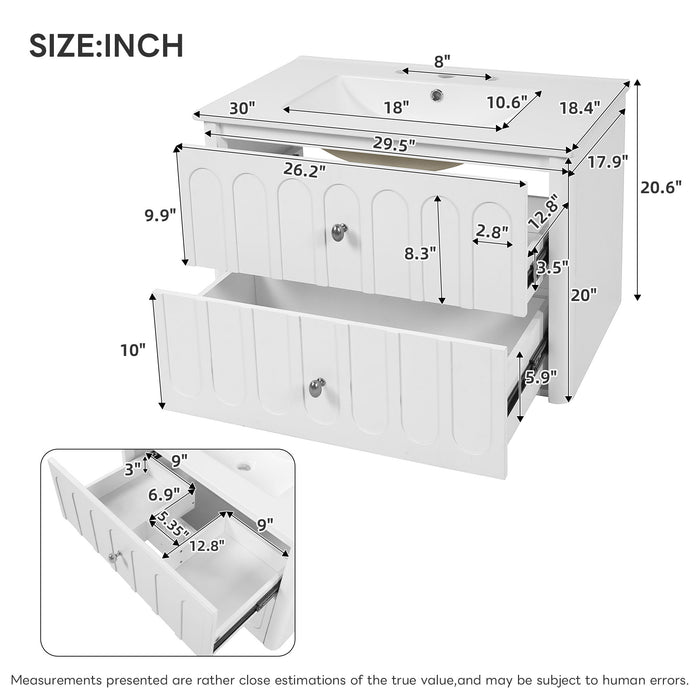 Floating Bathroom Vanity With Oval Knobs & Round Edge, Soft Close Drawer Slides