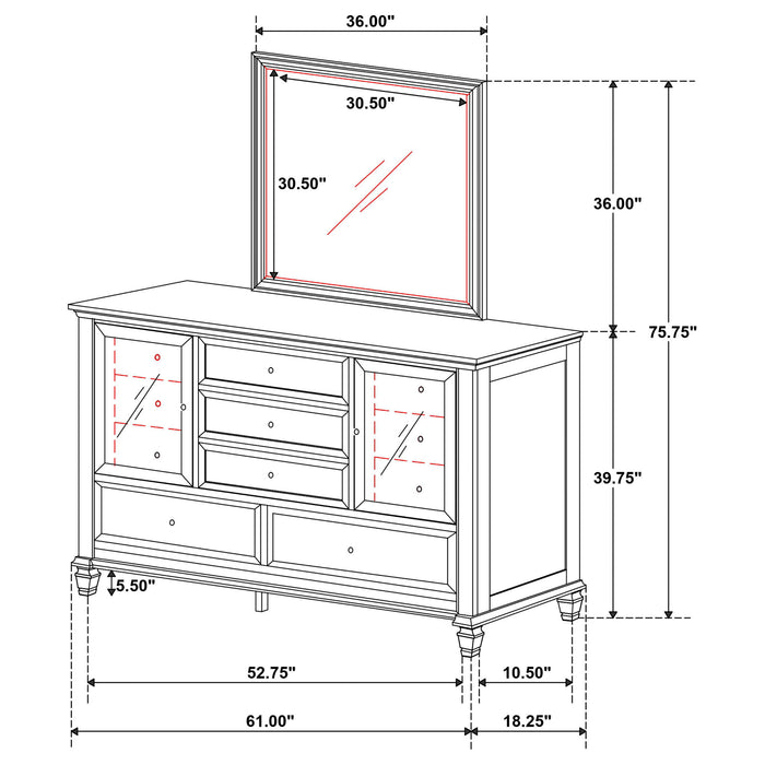 Dennis - 11 Drawer Dresser With Mirror - Cream White