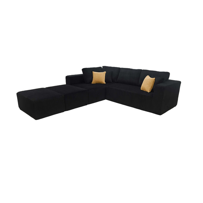 Upholstered Sectional With 2 Moveable Ottomans - Black