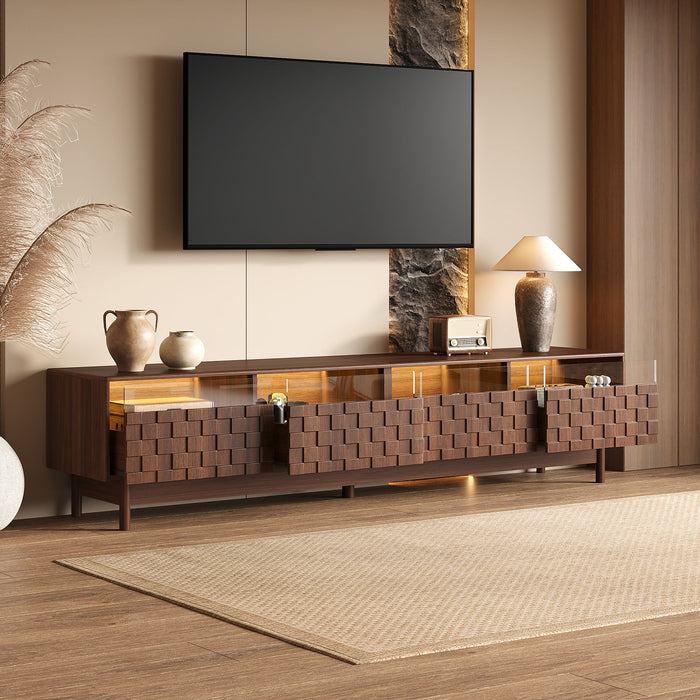 TV Stand With LED Lights And Glass Drawers For Living Room - Walnut