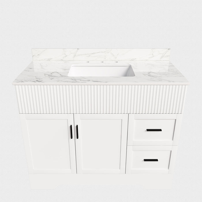 Bathroom Vanity Set, Fluted Cabinet, Soft Close Doors, 3 Faucet Holes, Sink Included - White