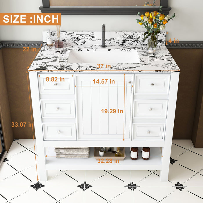 Bathroom Vanity Set With 3 Drawers And Storage Cabinet, Single Faucet Hole - White