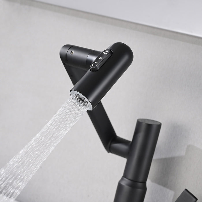 Bathroom Sink Faucet With Spray Function And Temperature Display, Anti Skid Switch, 360 Degree Rotary