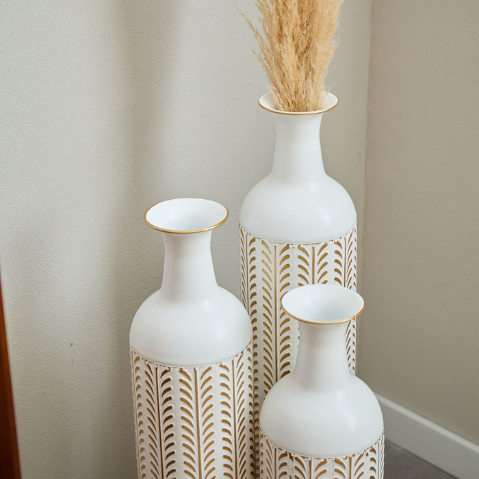 Floor Metal Vase Modern Style Decoration Home Metal Vase 3 Piece Set Gorgeous Home Decoration Large Glazed Metal Vase - Gold / White