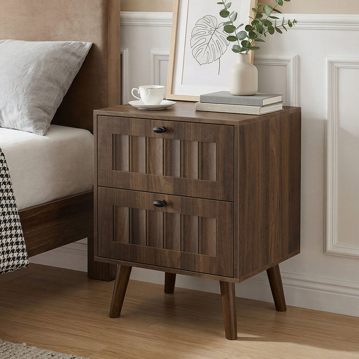 Double Drawer Bedside Table (Set of 2) - Walnut