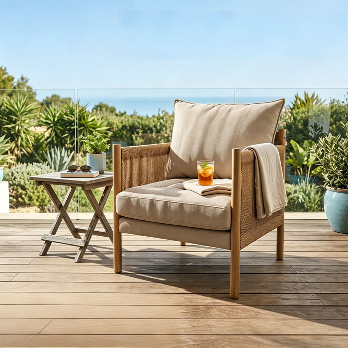 Accent Armchair With Removable Cushions For Living Room - Matte Black / Natural / Sand