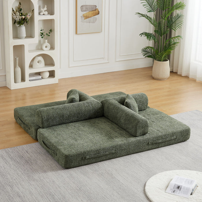 Convertible Sleeper Sofa Bed With Cylindrical Pillow