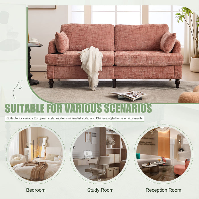 Chenille 2 Seater Sofa With LED Light, USB Charging Port, And Storage Bag