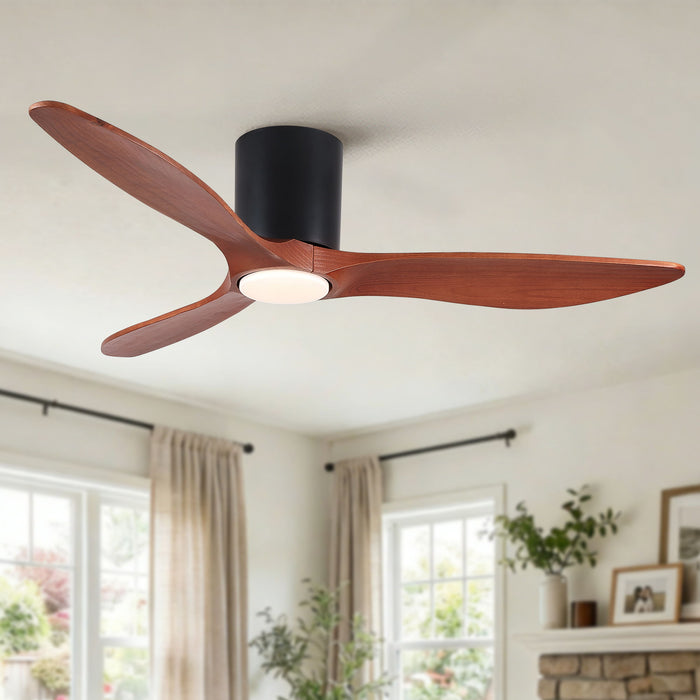 Low Profile Flush Mount Ceiling Fan With Light And Reversible Quiet Motor - Matte Black