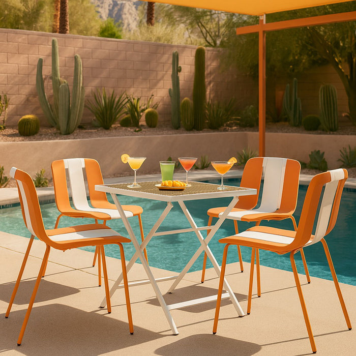 4 Piece Set Of Modern Striped Single Chairs With Folding Square Table