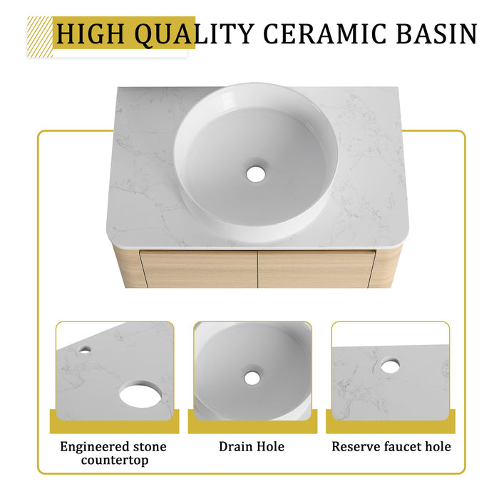Mounted Bathroom Vanity With Art Sink, 1 Storage Shelf, Soft Close Door