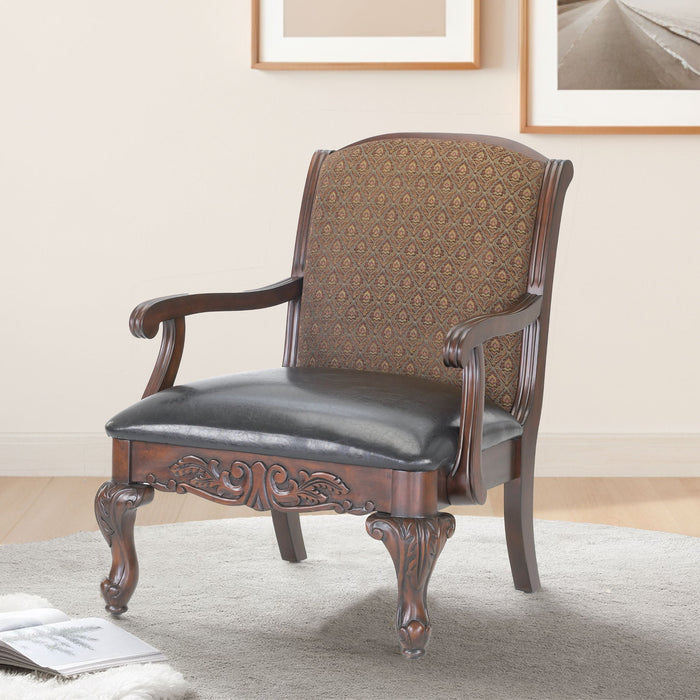 Lucille - Arm Chair, Jacquard Fabric Back - Brown