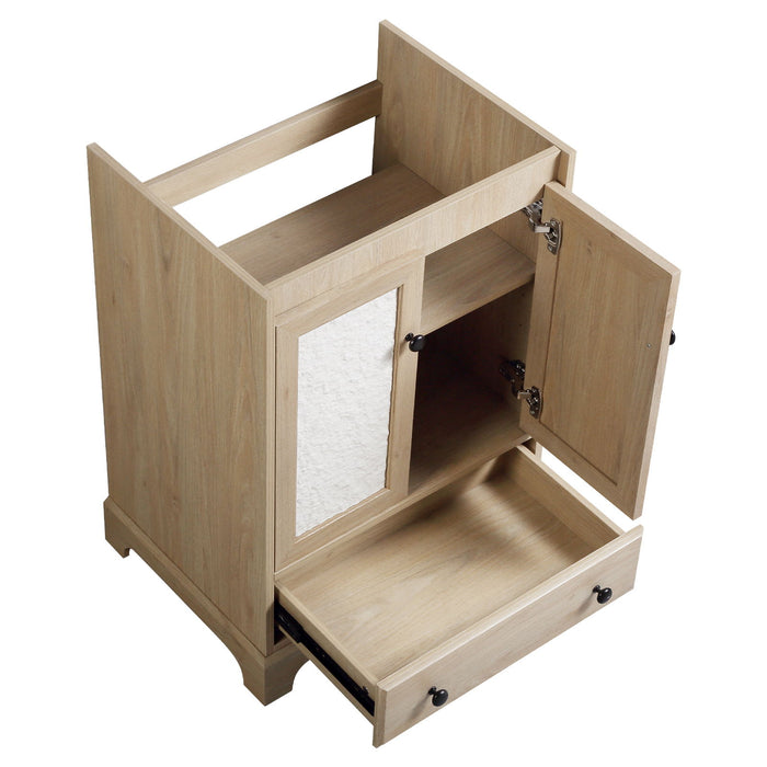 Bathroom Vanity Base, Cabinet With Carved Floral Doors - Natural Wood