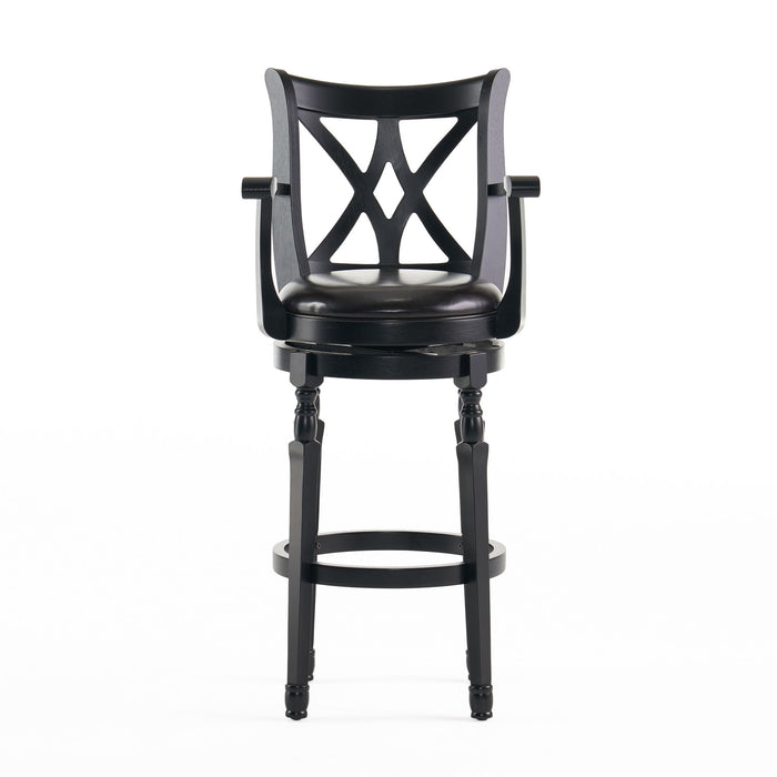 Elegant Leather Swivel Bar Stool With Arms - Espresso