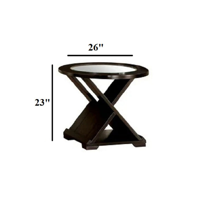 Coffee Table With Cross Design Base, Beveled Glass Top - Espresso