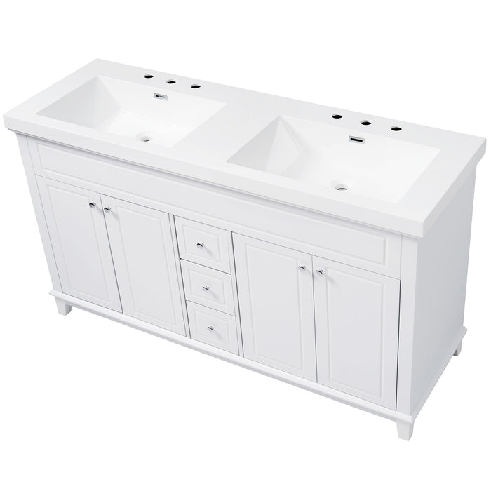 Bathroom Vanity With Double Sinks, 3 Drawers & 4 Doors - White