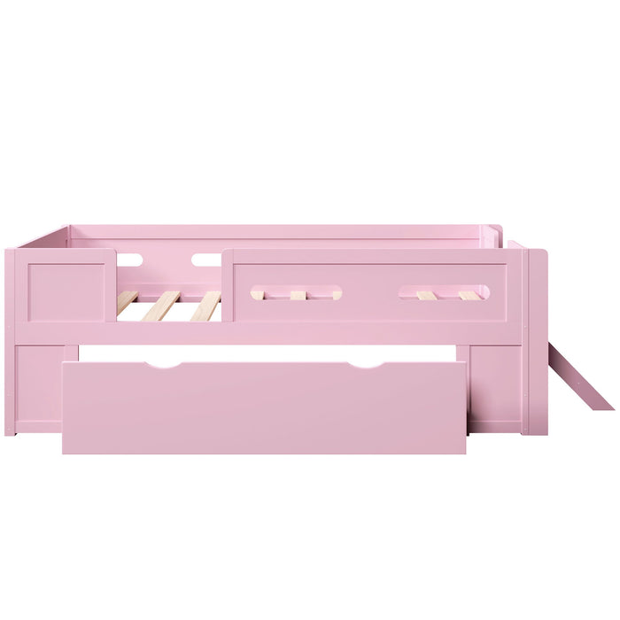 Platform Bed With Guardrail And Drawer