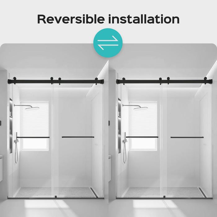 Frameless Double Sliding Shower Door In, Thick Tempered Glass, Reversible Installation