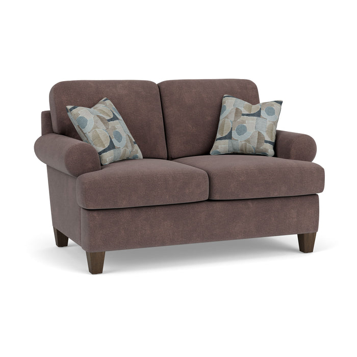 Moxy - Fabric Loveseat, T-Shaped Seat Cushion, Curved Sock Arms
