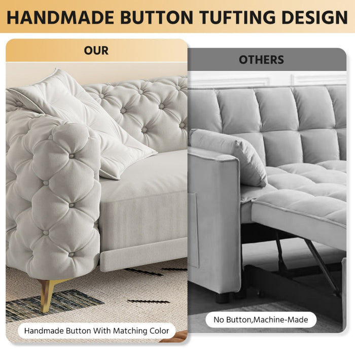 3 In 1 Convertible Sleeper, Deep Seat Pull Out Sofa Bed, Button Tufted
