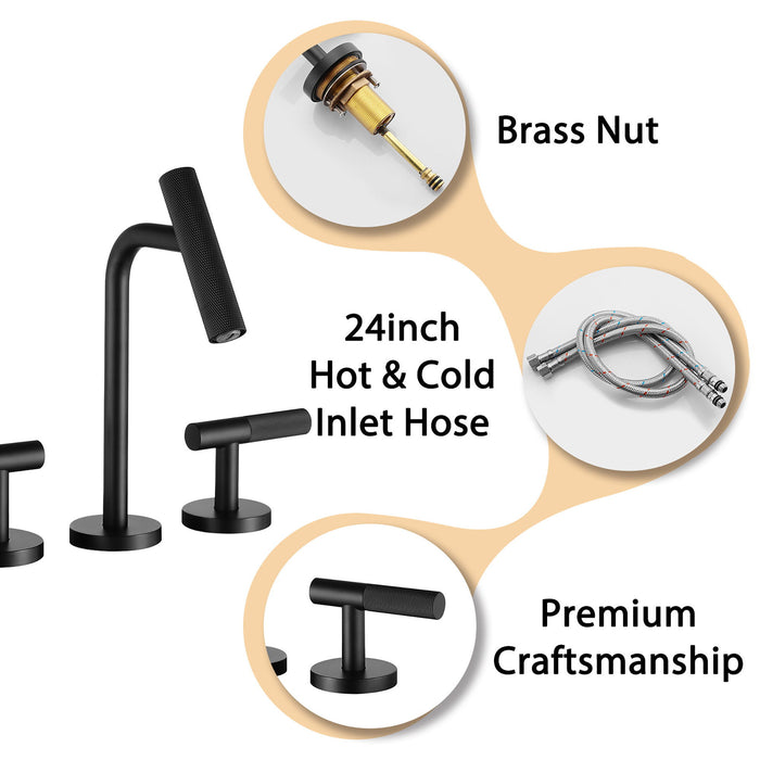 2 Handles Widespread 8" Bathroom Faucet With Solid Brass Construction - Matte Black