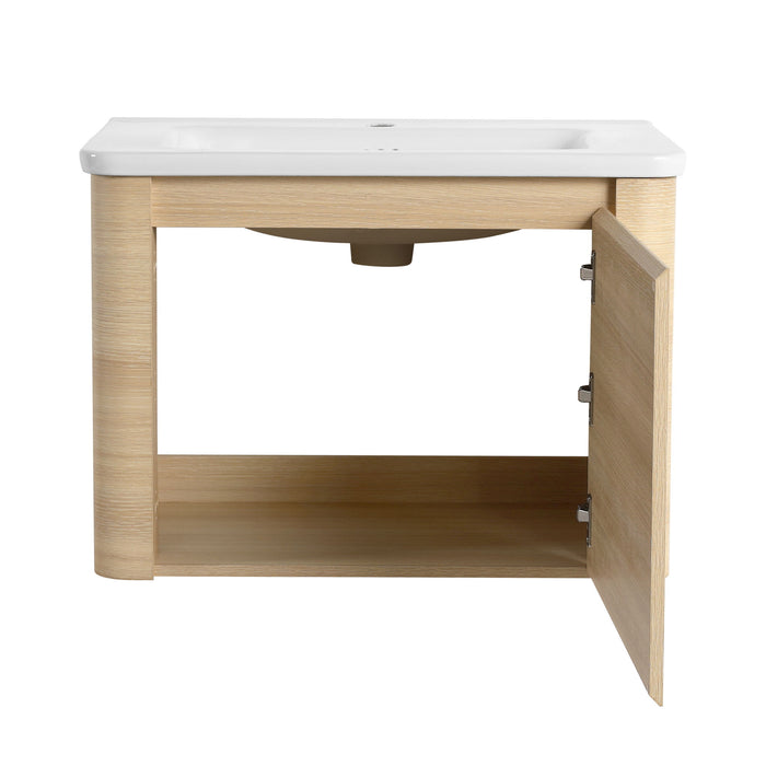 Wall Mounted Bathroom Vanity With Sink, Storage Shelves & Soft Close Door