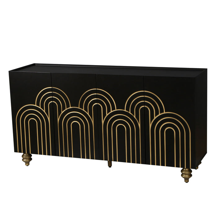Modern Fluted Sideboard Buffet With Storage, Curve Element, 4 Doors With Adjustable Shelves