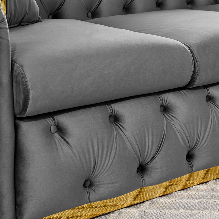 Button Tufted Couch With 2 Pillows, 3 Seater Luxury Chesterfield Sofa