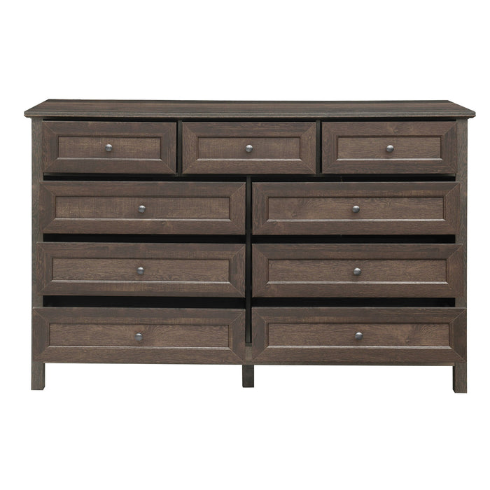 Rustic Storage Dresser With 9 Drawers And Silver Handle