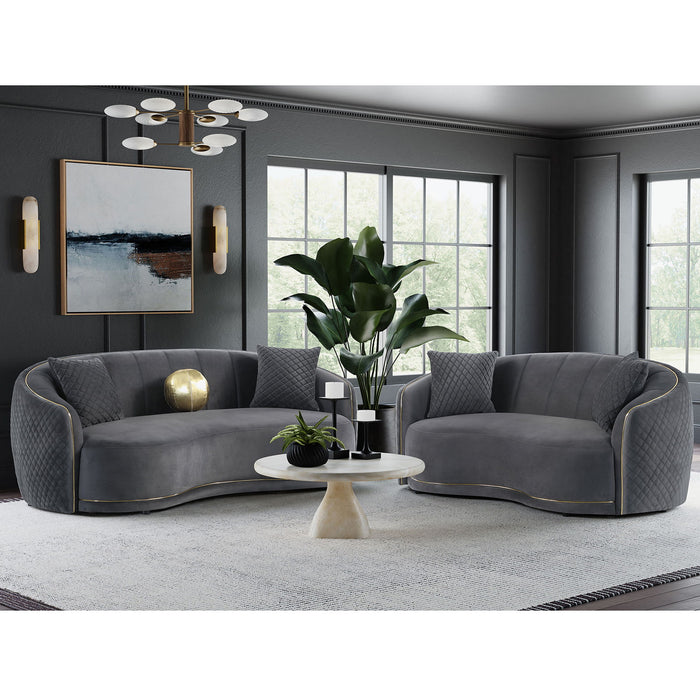 Luxe Upholstered Curved Sofa With Trim And Diamond Quilting - Dark Gray