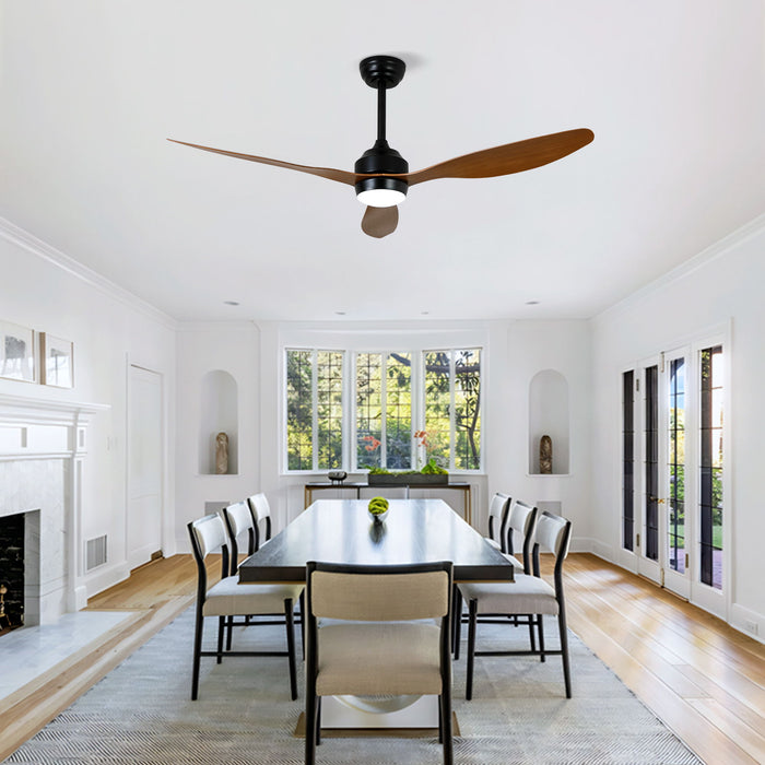 Ceiling Fan With Lights Quiet DC Motor 3 Blade Ceiling Fans 6 Speed Levels, Reversible Ceiling Fan - Matte Black / Wood