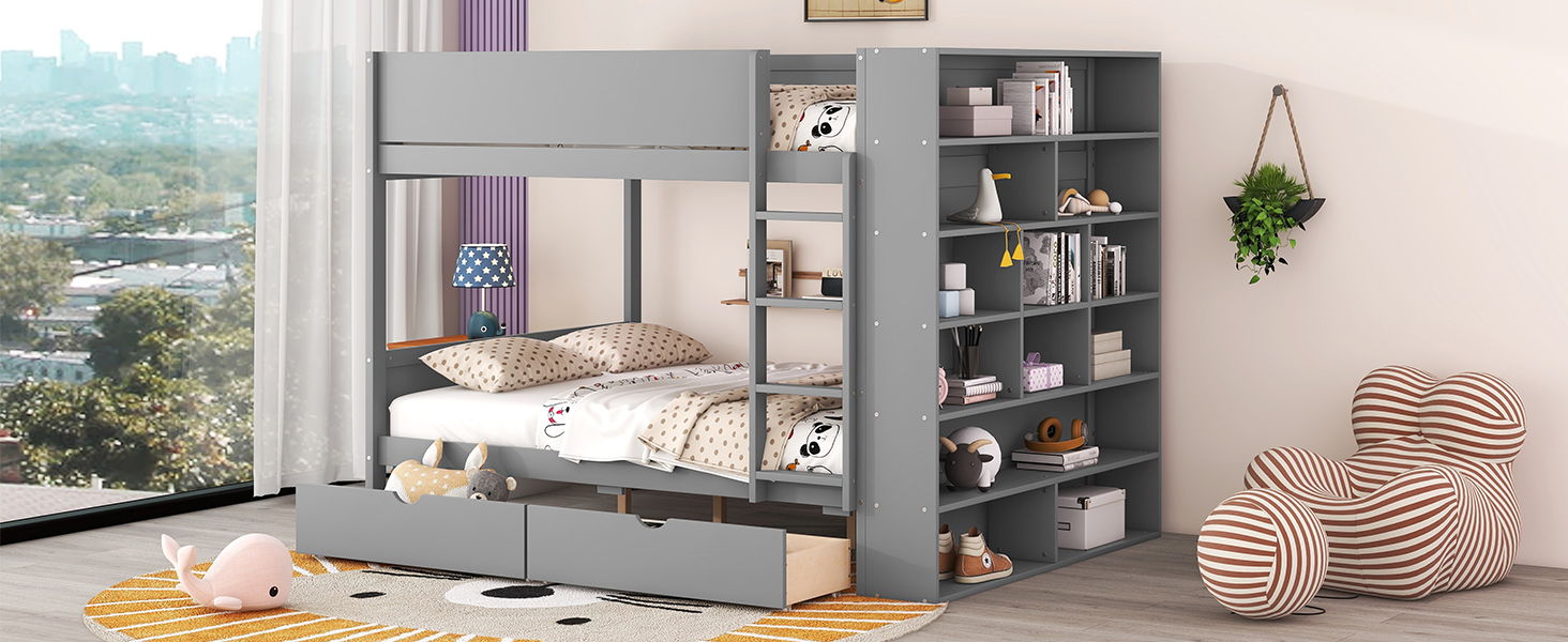 Bunk Bed With 2 Drawers And Multi Layer Cabinet