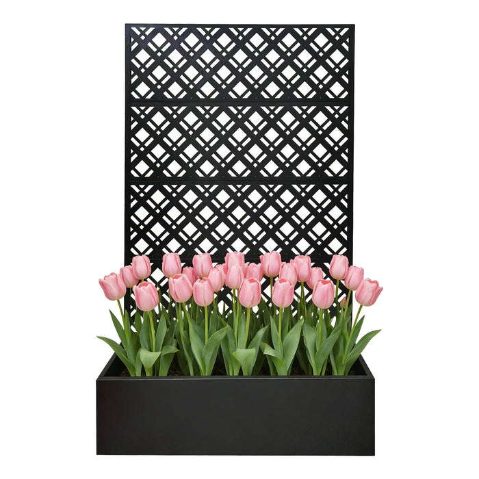Rhombus Planter Raised Garden Bed With Trellis For Climbing Plants - Black