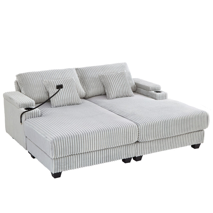 Modern Chaise Sofa With Adjustable Backrest, Cup Holders, Phone Holder & Storage Compartments For Living Room