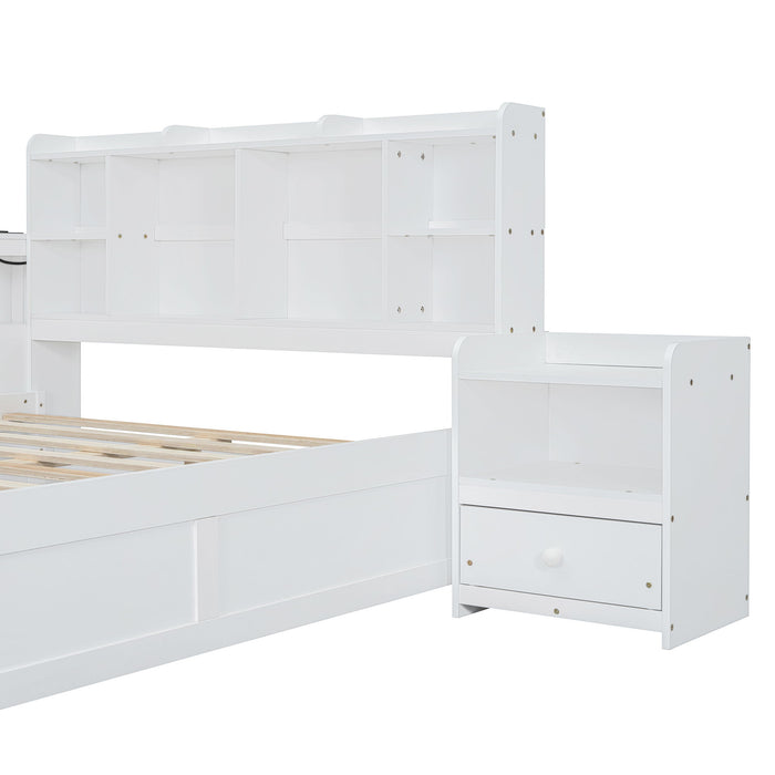 Platform Bed With Multi Functional Storage Space, Nightstand, 2 Drawers, USB Ports And Desk