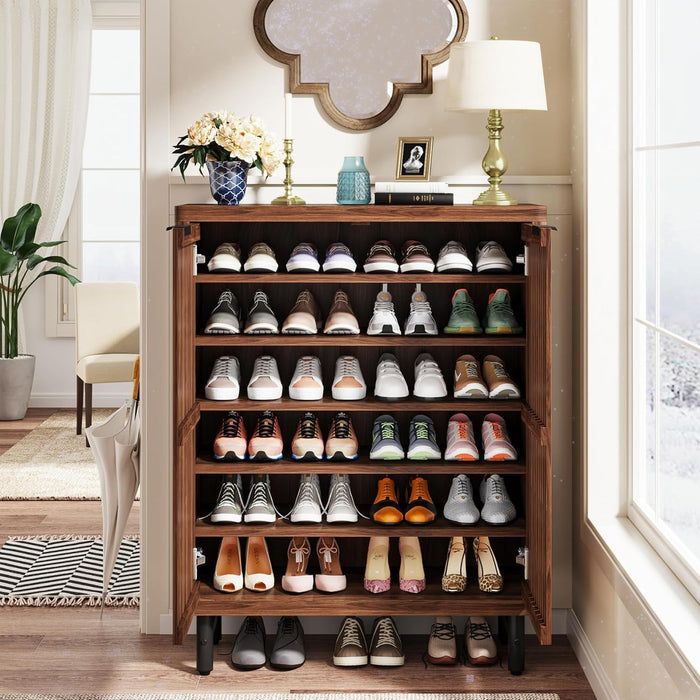 6 Tier Shoe Cabinet With Louvered Doors