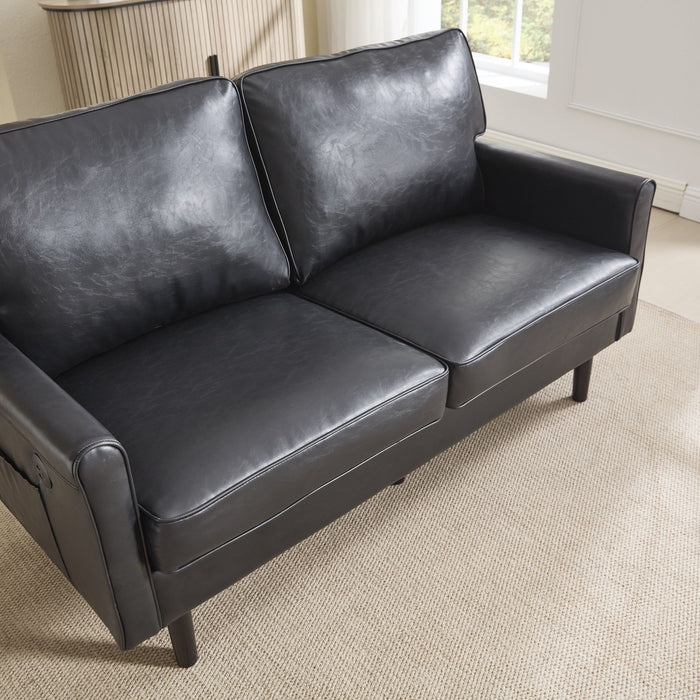 Mid Century Modern Loveseat Sofa With USB Ports, Removable Pillow Cover