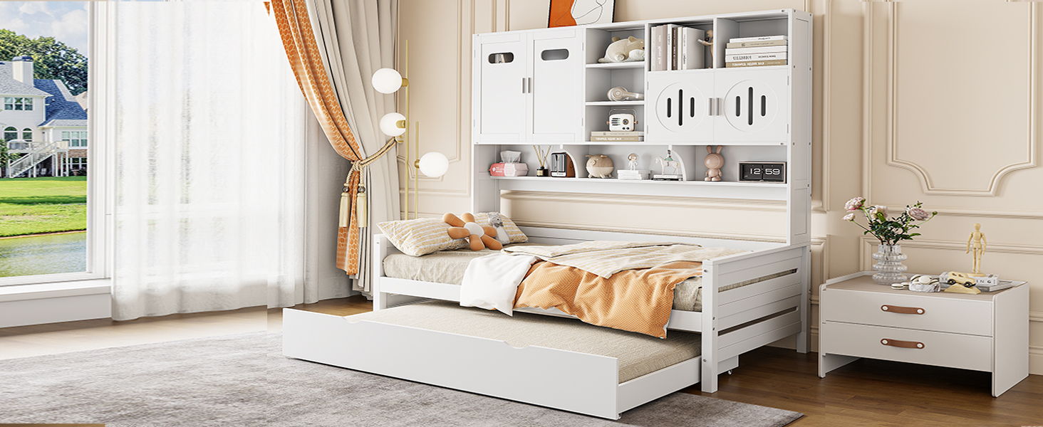 Daybed With All-In-One Cabinet And Shelf