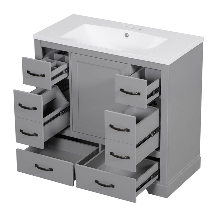 Modern Bathroom Vanity With Sink, 6 Drawers, Adjustable Shelf