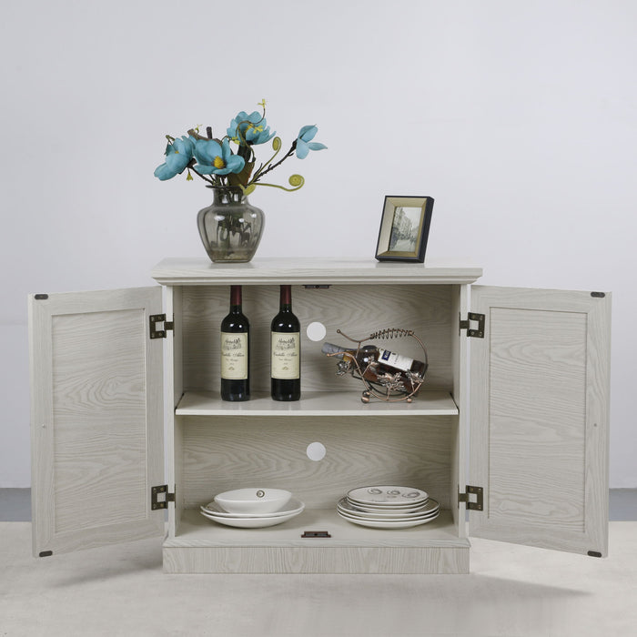Sideboard Cabinet With Mirrored Doors, Adjustable Shelf, Metal Handles