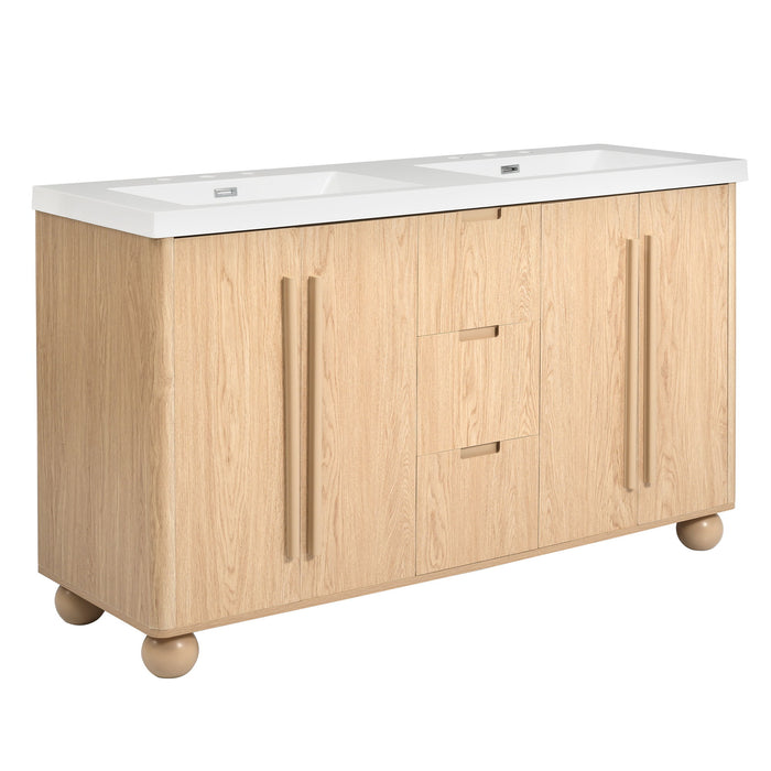 Double Sink Bathroom Vanity With Sinks, Soft Close Doors & 3 Drawers - Wood