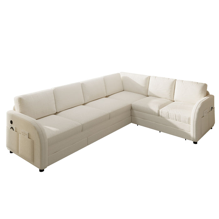 L-Shaped Couch With Pull-Out Bed, Convertible Sleeper Sofa With Side Pocket & USB Port