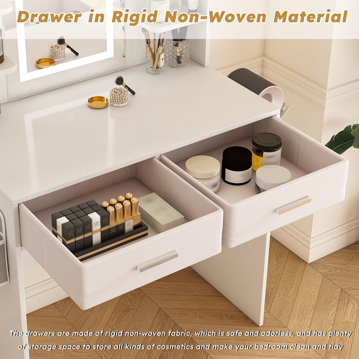 Elegant LED Mirror Vanity Dressing Table With Adjustable Lights, Drawers & Storage - White