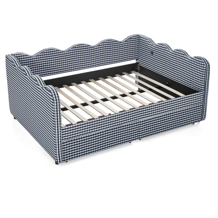 Gingham Daybed With USB Charging Port, Wave-Shaped Design