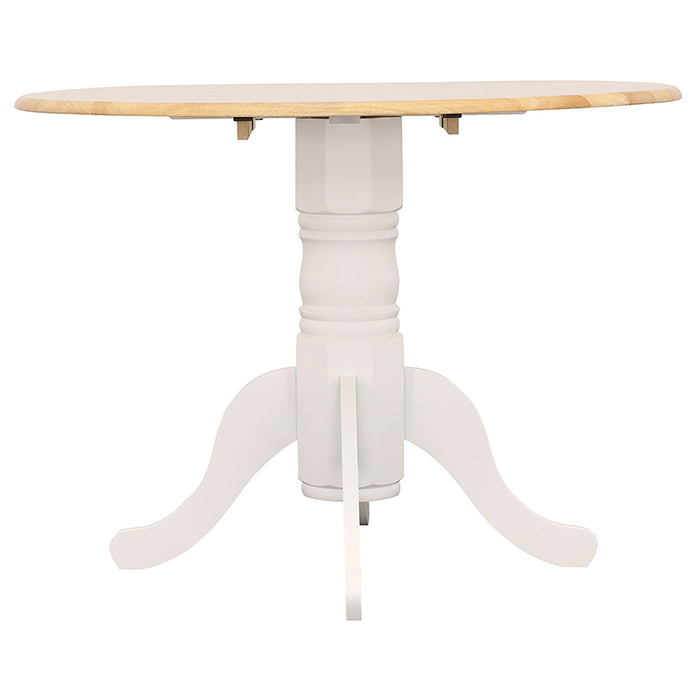 Round Dining Table With Drop Leaf Pedestal Base, Expandable Top - Natural