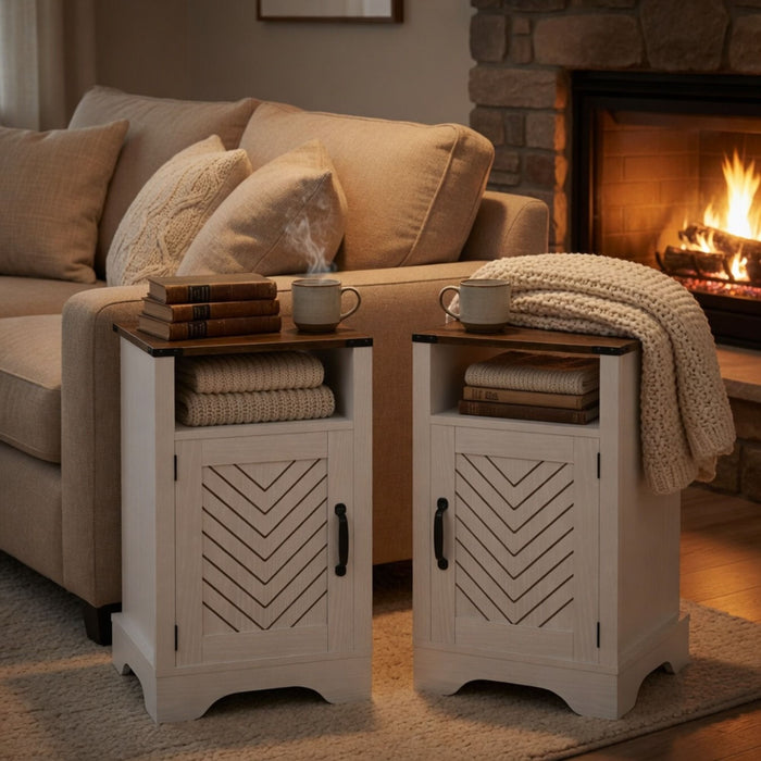 Farmhouse Nightstand With Charging Station & Storage