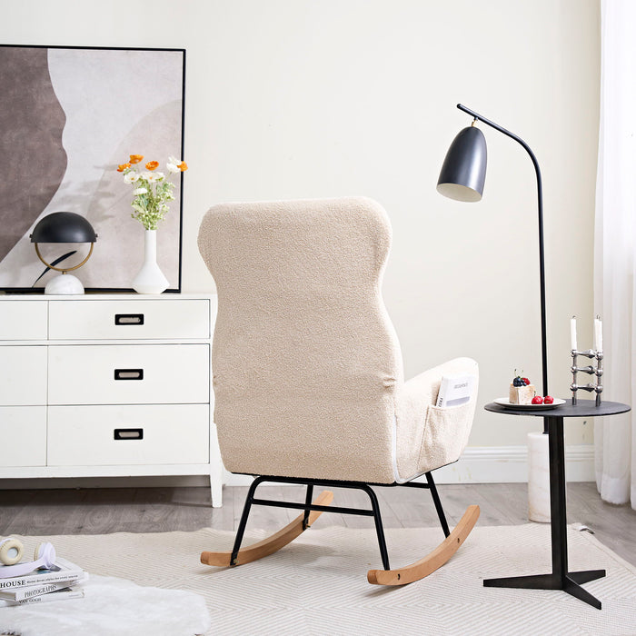 Modern Teddy Fabric Rocking Chair With High Backrest And Armrests Lounge Accent Chair For Living Room - Beige